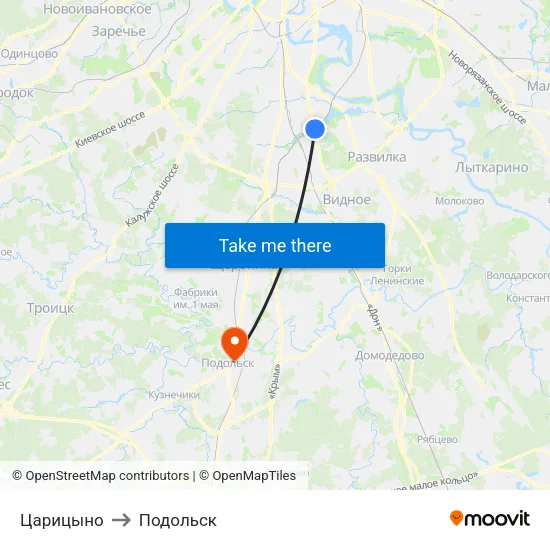 Царицыно to Подольск map