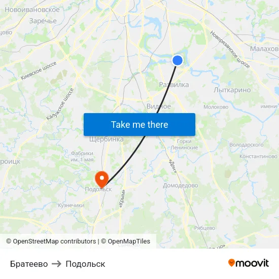 Братеево to Подольск map