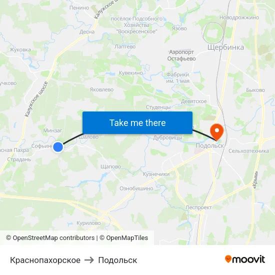 Краснопахорское to Подольск map
