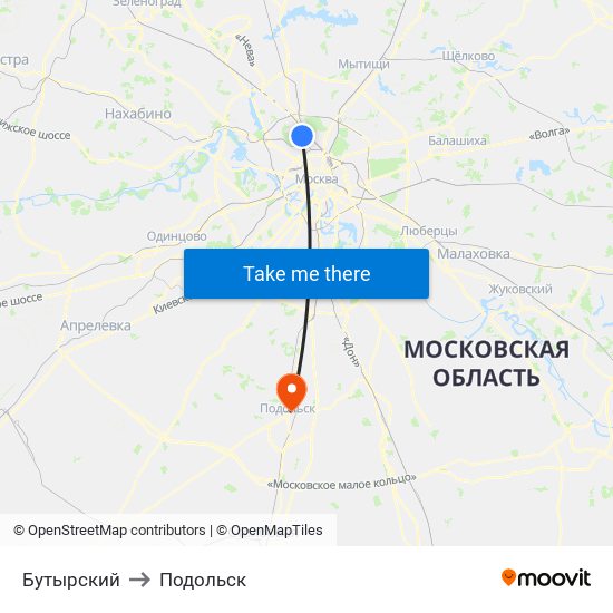 Бутырский to Подольск map