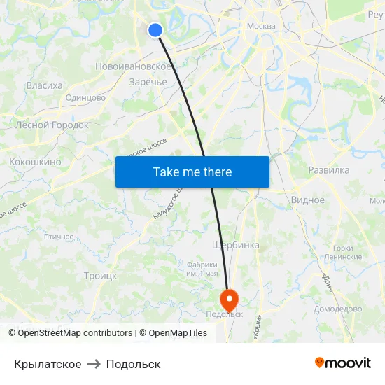 Крылатское to Подольск map