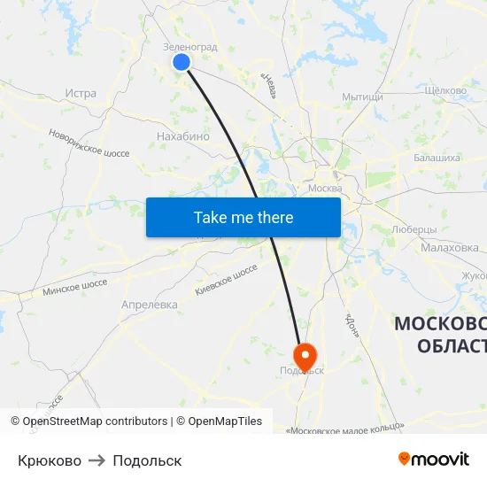 Крюково to Подольск map