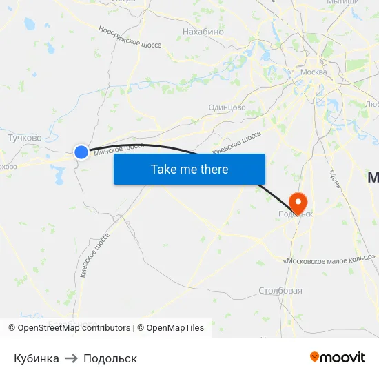 Кубинка to Подольск map