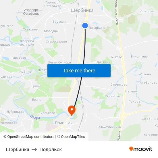 Щербинка to Подольск map