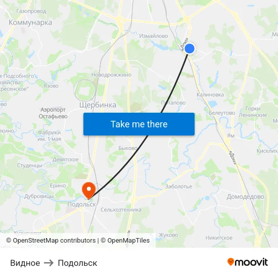 Видное to Подольск map