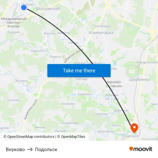 Внуково to Подольск map