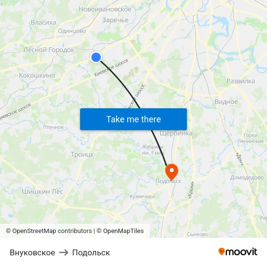 Внуковское to Подольск map