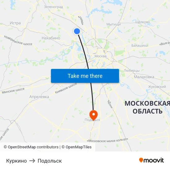 Куркино to Подольск map