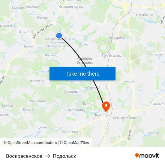 Воскресенское to Подольск map