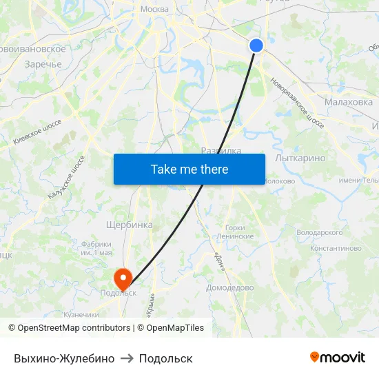 Выхино-Жулебино to Подольск map