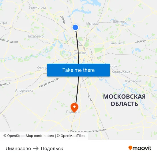 Лианозово to Подольск map