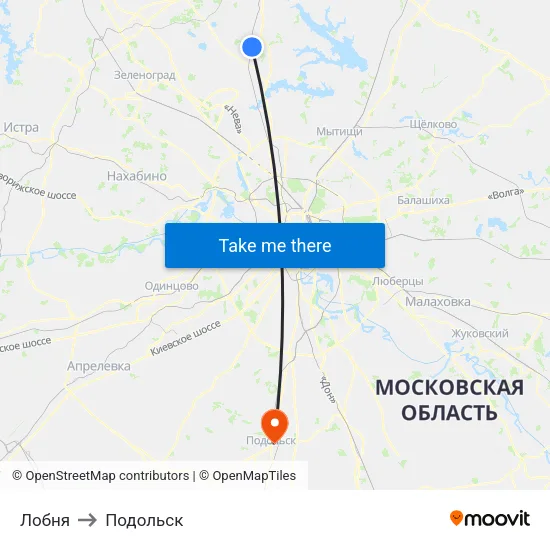 Лобня to Подольск map