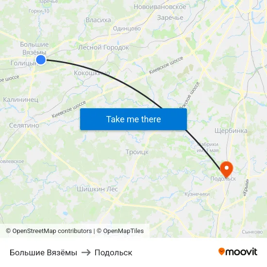 Большие Вязёмы to Подольск map
