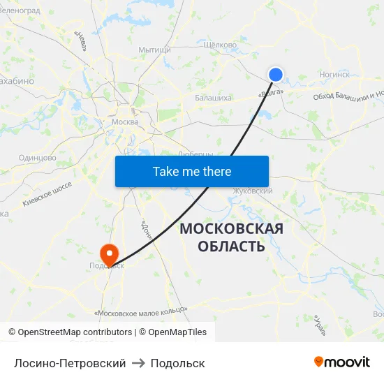 Лосино-Петровский to Подольск map
