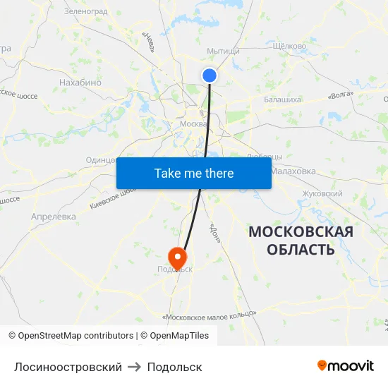 Лосиноостровский to Подольск map