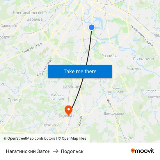 Нагатинский Затон to Подольск map