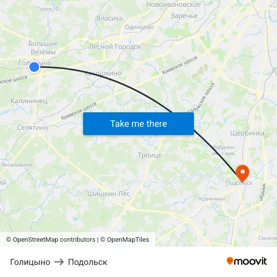 Голицыно to Подольск map