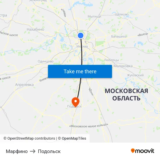 Марфино to Подольск map