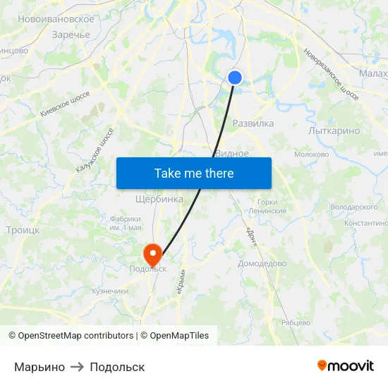 Марьино to Подольск map