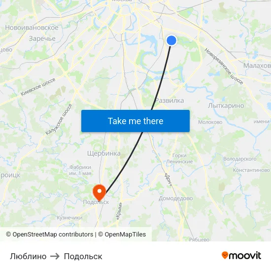 Люблино to Подольск map