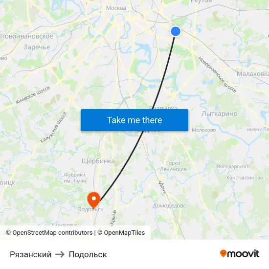 Рязанский to Подольск map