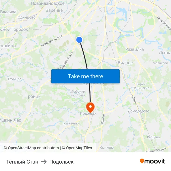Тёплый Стан to Подольск map