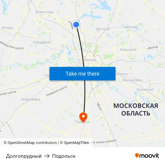 Долгопрудный to Подольск map