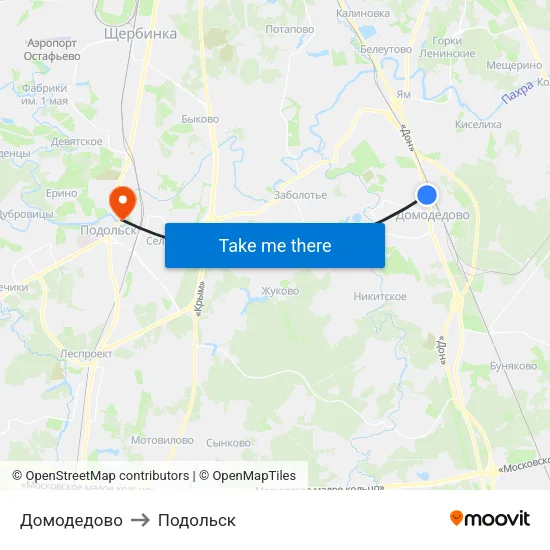 Домодедово to Подольск map