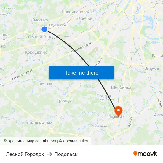 Лесной Городок to Подольск map