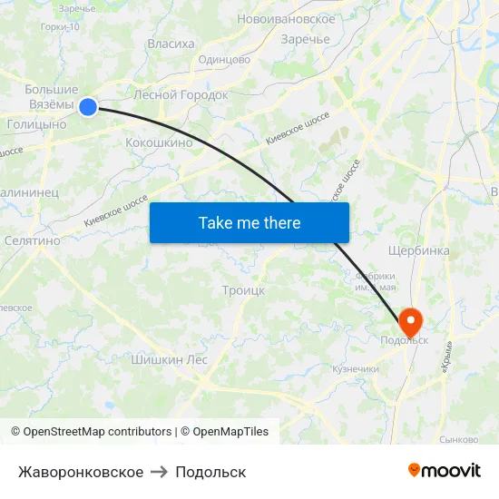 Жаворонковское to Подольск map