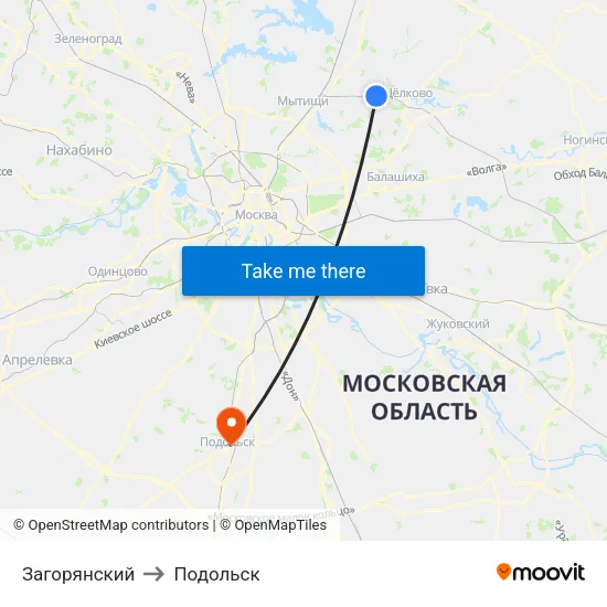 Загорянский to Подольск map