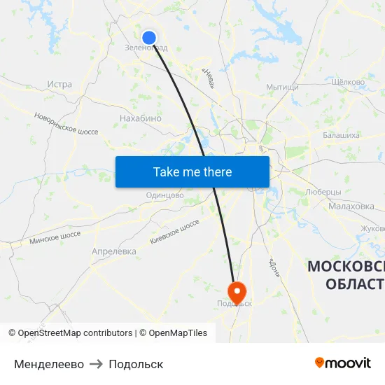 Менделеево to Подольск map