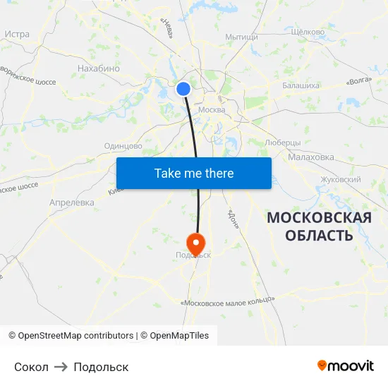Сокол to Подольск map