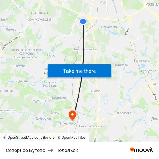 Северное Бутово to Подольск map