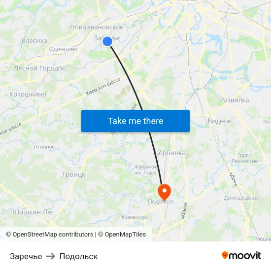 Заречье to Подольск map