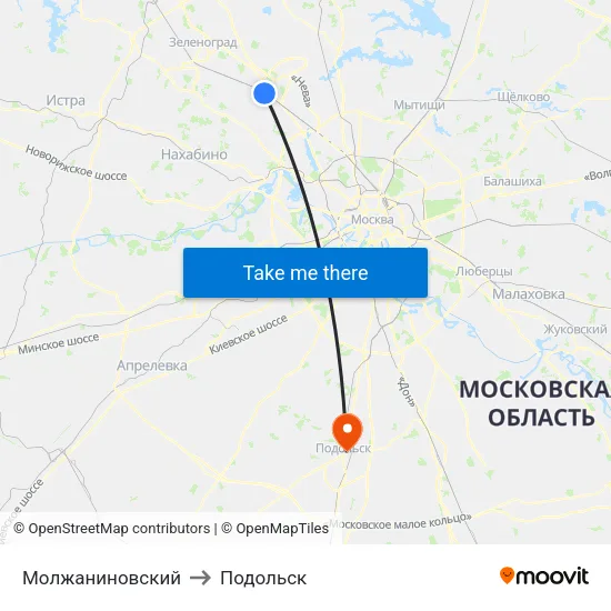 Молжаниновский to Подольск map