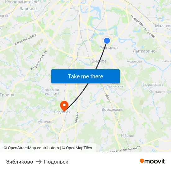 Зябликово to Подольск map