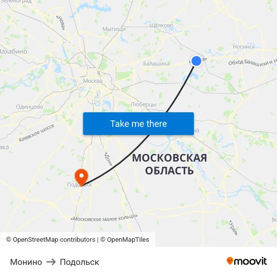 Монино to Подольск map