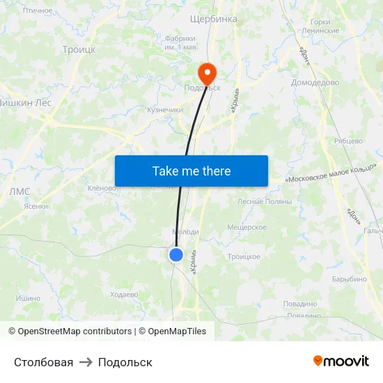 Столбовая to Подольск map