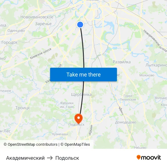 Академический to Подольск map
