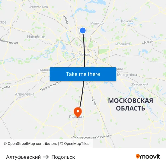 Алтуфьевский to Подольск map