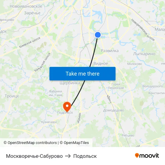 Москворечье-Сабурово to Подольск map