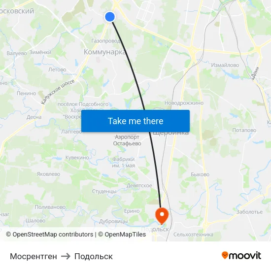 Мосрентген to Подольск map