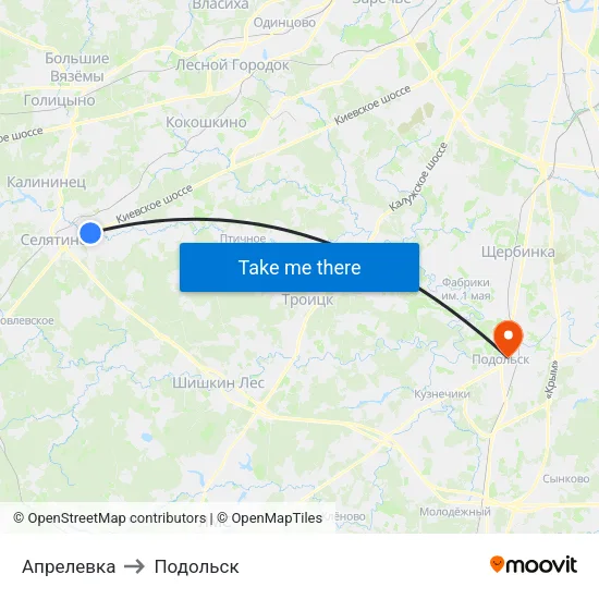 Апрелевка to Подольск map