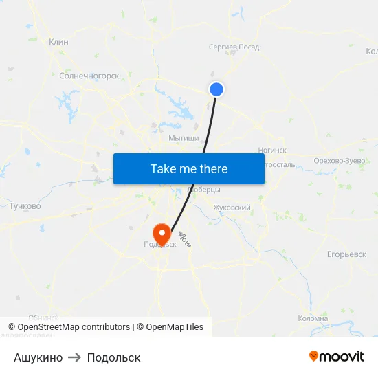 Ашукино to Подольск map