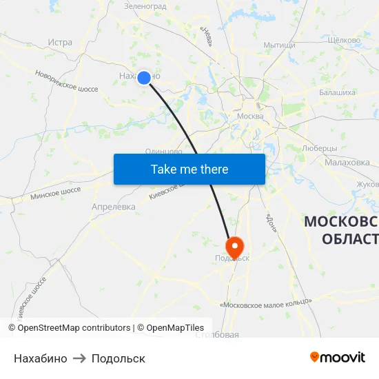 Нахабино to Подольск map