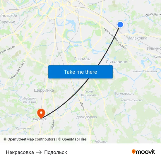 Некрасовка to Подольск map