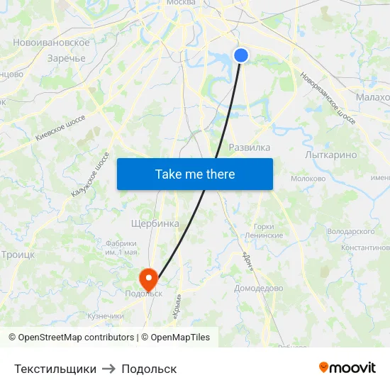 Текстильщики to Подольск map