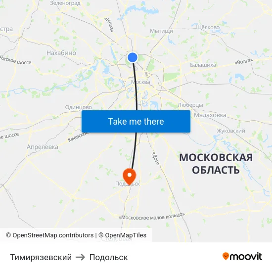 Тимирязевский to Подольск map