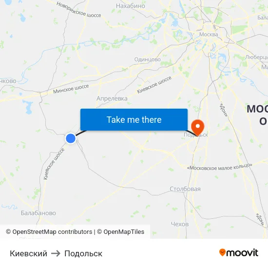 Киевский to Подольск map